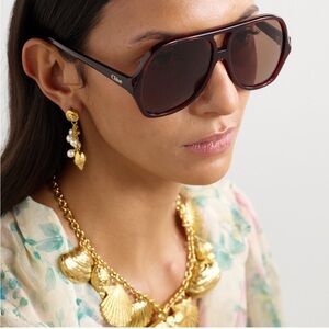 Chloe Salome Aviator Brown Sunglasses (Brand New)